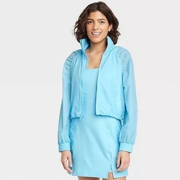 All In Motion Women's Windbreaker Full Zip Jacket Light Blue (XL) - Picture 1 of 9